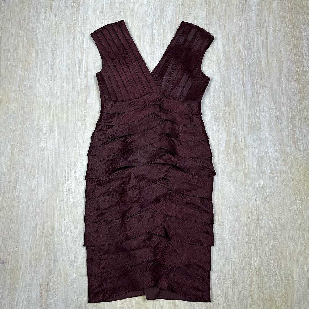 Adrianna Papell Taffeta Shutter Iridescent V-Neck Pleated Ruffle Sheath Dress 6